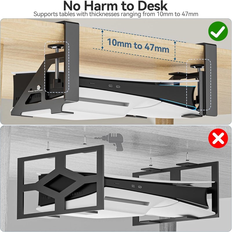 Kosker No-Drill PS5/Slim/Pro Under Desk Mount, Metal Under Desk PS 5 Mount for PS5 Slim Digital & Disc, PS 5 Holder Under Desk with Clamp, Screw and EVA Foam for PS 5/Slim/Pro Digital Console - Image 4